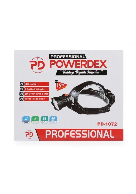 Powerdex PD-1072 15Watt 1000 Lümen Profesyonel Şarjlı Kafa Feneri