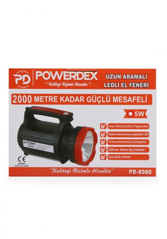 Powerdex PD-8080 5 Watt Şarjlı Projektör Spot Fener
