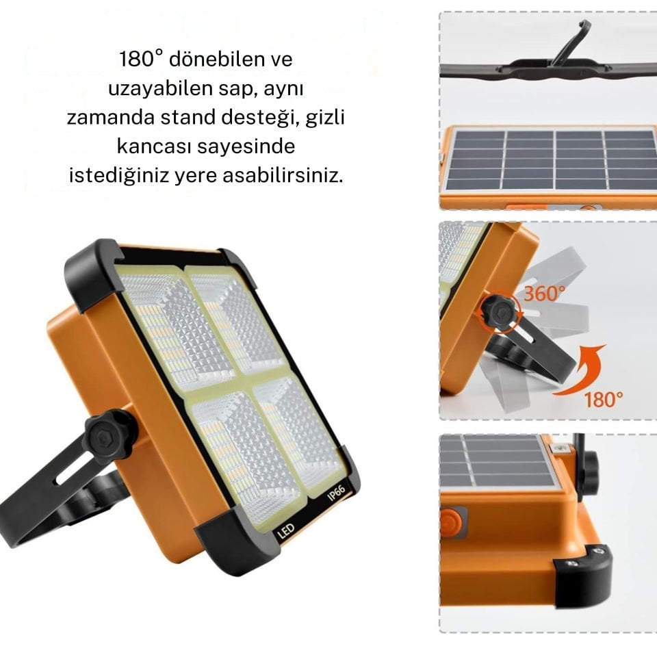 Powerdex PD-6060 LED Güneş Enerjili Şarj Edilebilir Aydılatma Lambası 100W