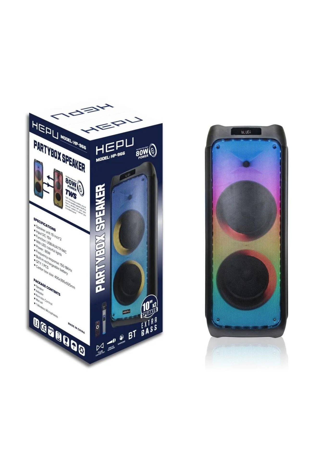 HEPU Hp 966 Taşınabilir Şarjlı Bluetooth Parti Hoparlörü 210 inc 80 w Kablosuz Mikrofon