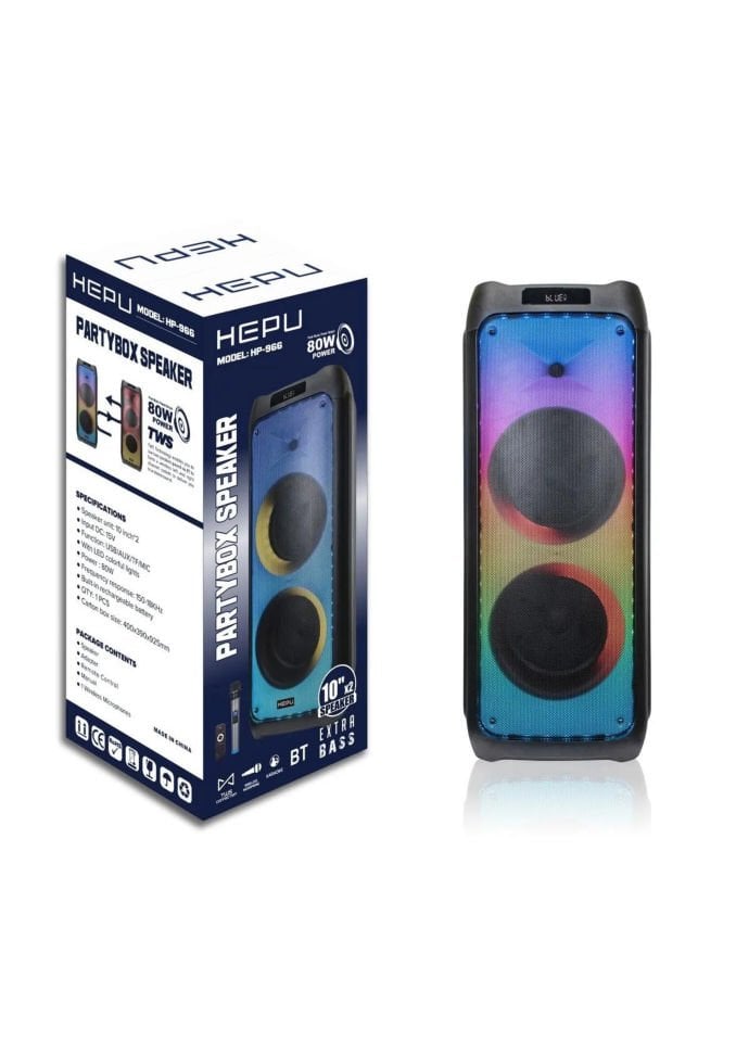 HEPU Hp 966 Taşınabilir Şarjlı Bluetooth Parti Hoparlörü 210 inc 80 w Kablosuz Mikrofon