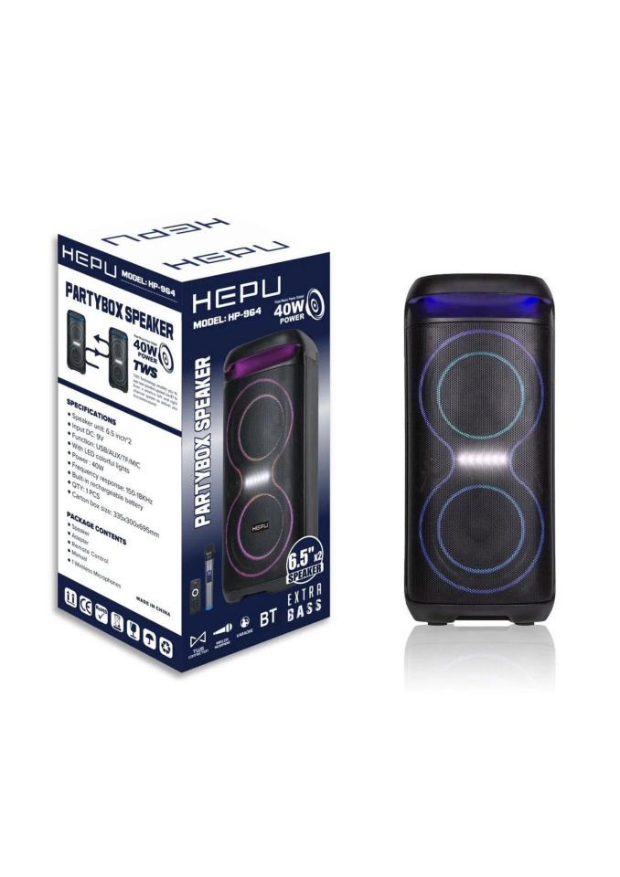 HEPU HP 964 Taşınabilir Şarjlı 6.5 inc 2 Rms 40 W Bluetooth Parti Hoparlörü