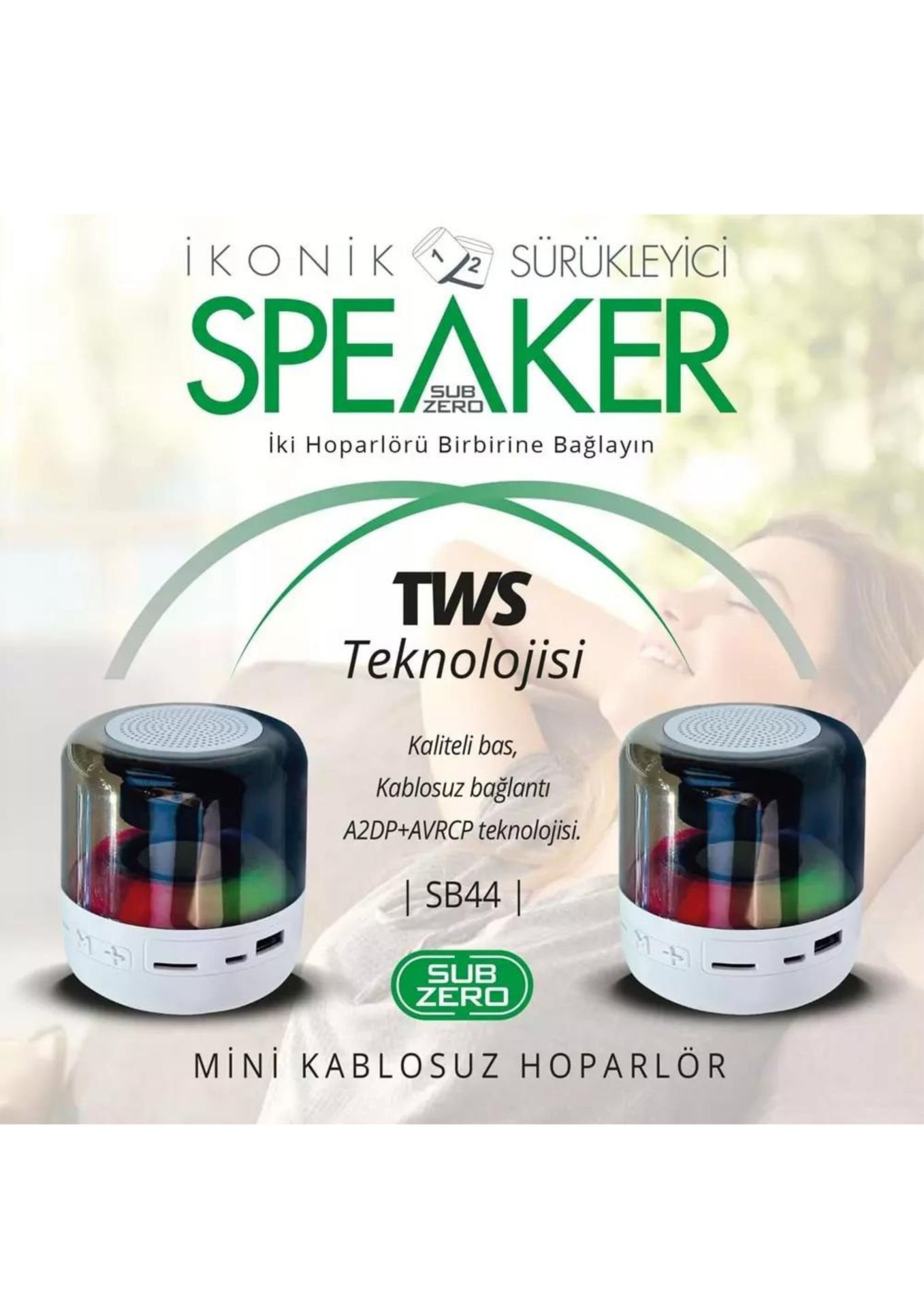 Subzero SB44 TWS Bluetooth/Usb/Sd/Aux/Led Işık Ses Bombası