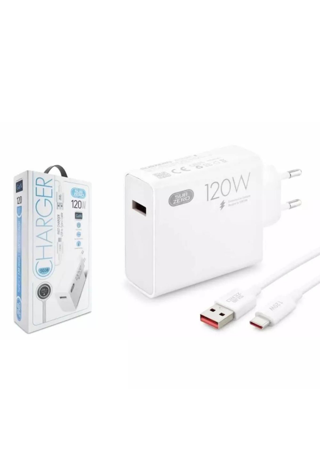 Subzero SG38 120W Gan Type-C Kablolu Turbo Ev Tipi Şarj Aleti Salise Gösterir