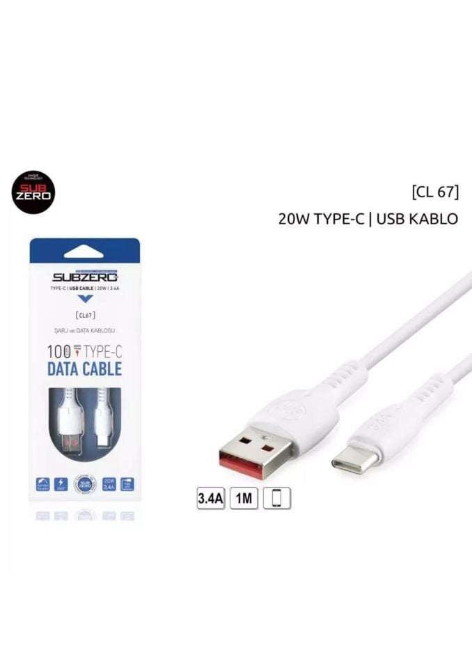 Subzero CL67 3.4A Type-C Hızlı Şarj Data Kablosu 1mt