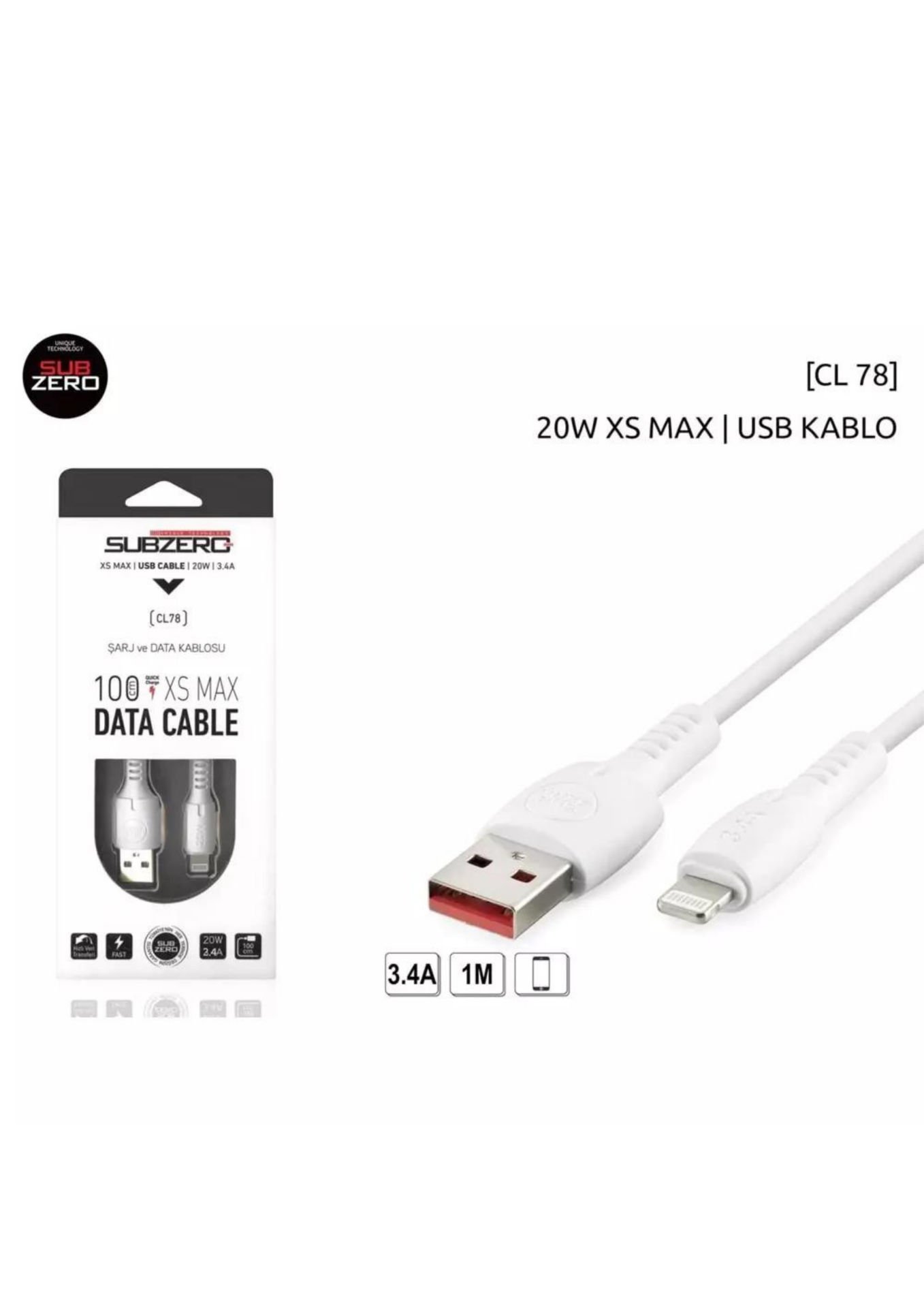 Subzero CL78 3.4A İphone Hızlı Şarj Data Kablosu