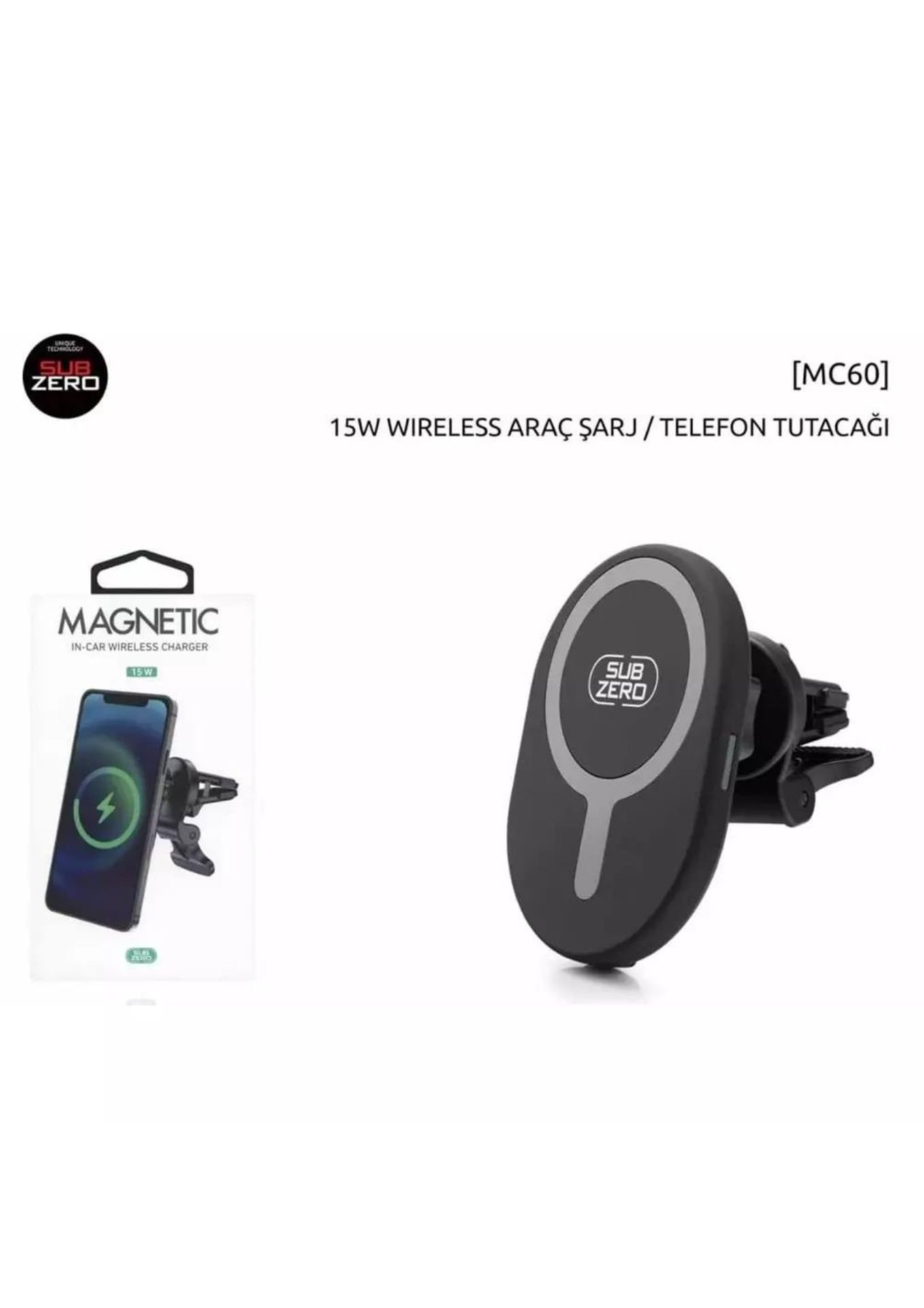 Subzero MC60 15W Magnetic Kablosuz Araç Şarj&Telefon Tutacagı