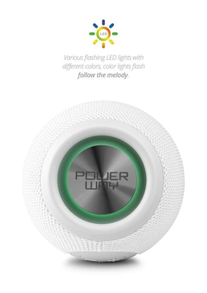 Powerway Voiceball Beyaz Usb Aux Micro Girişli Led Işıklı Bluetooth Hoparlör