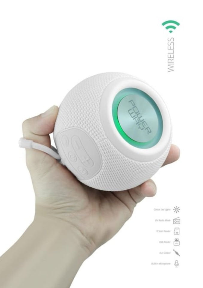 Powerway Voiceball Beyaz Usb Aux Micro Girişli Led Işıklı Bluetooth Hoparlör