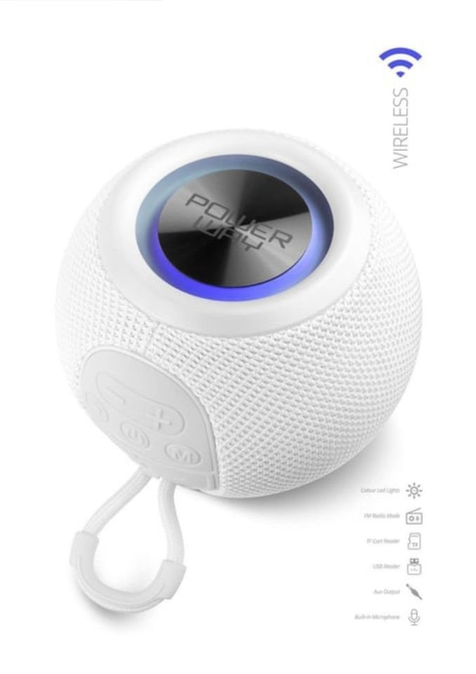Powerway Voiceball Beyaz Usb Aux Micro Girişli Led Işıklı Bluetooth Hoparlör