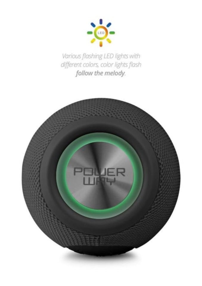 Powerway Voiceball Siyah Usb Aux Micro Girişli Led Işıklı Bluetooth Hoparlör