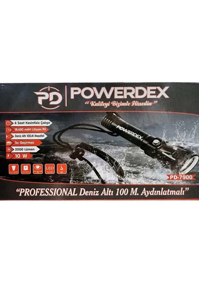 Powerdex PD-7900 Şarjlı Su Altı Dalış El Feneri 10W 2000 Lümen
