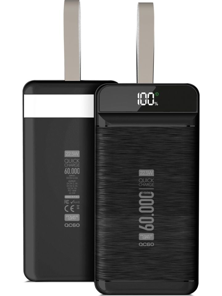Powerway Pd 22.5W 60.000 Mah 3.0 Hızlı Şarj (Gerçek 60.000 Mah ) QC60 Powerbank