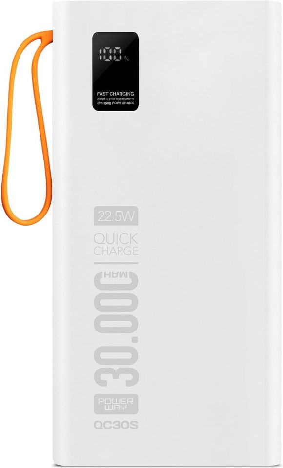 Powerway QC30S 30.000 Mah Pd 22,5W Dahili Kablolu Powerbank