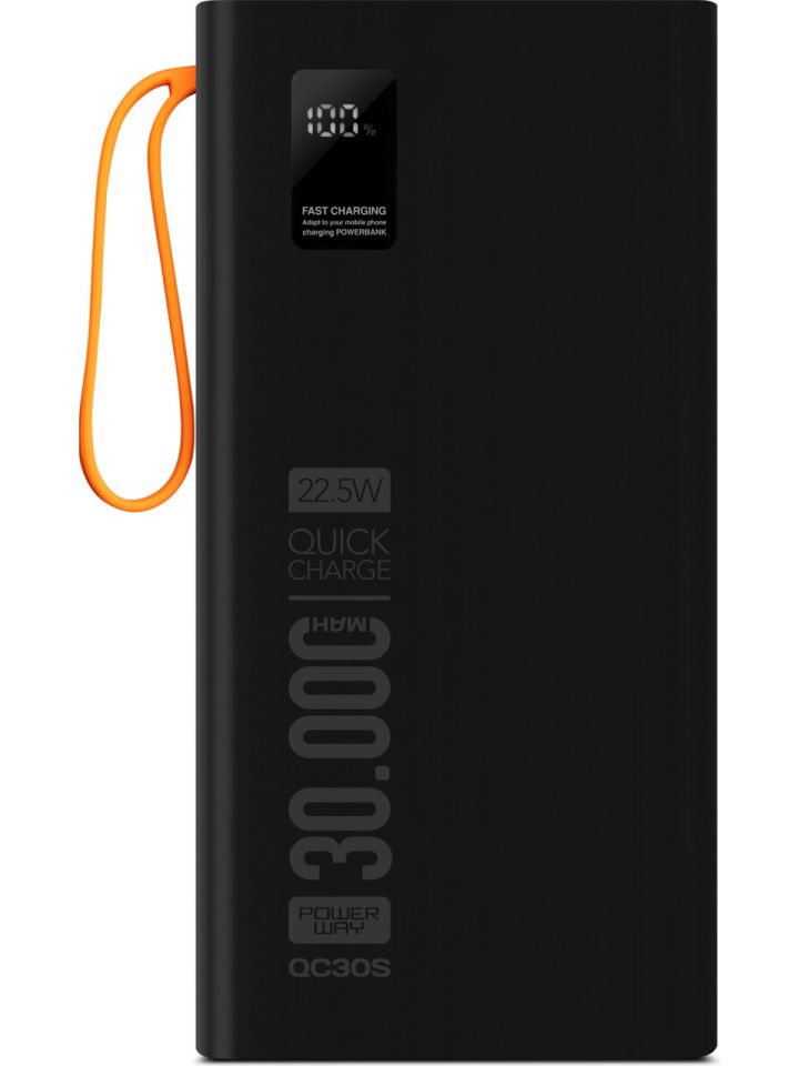 Powerway 30.000 Mah Pd 22.5W Dahili Kablolu Hızlı Şarj LED Fener Gerçek 30.000 Mah QC30S Powerbank