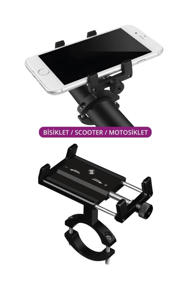 Powerway MT15 Bisiklet Scooter ve Motosiklet İçin Dayanıklı Gidon Uyumlu Alüminyum Telefon Tutucu