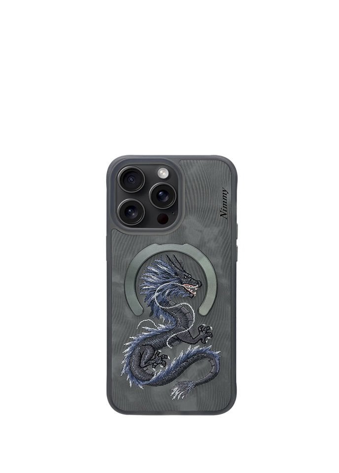 Nimmy iPhone 15 Pro Max Uyumlu Dragon Serisi Gri Magsafe Nakış İşlemeli Detaylı 3D Silikon Kılıf