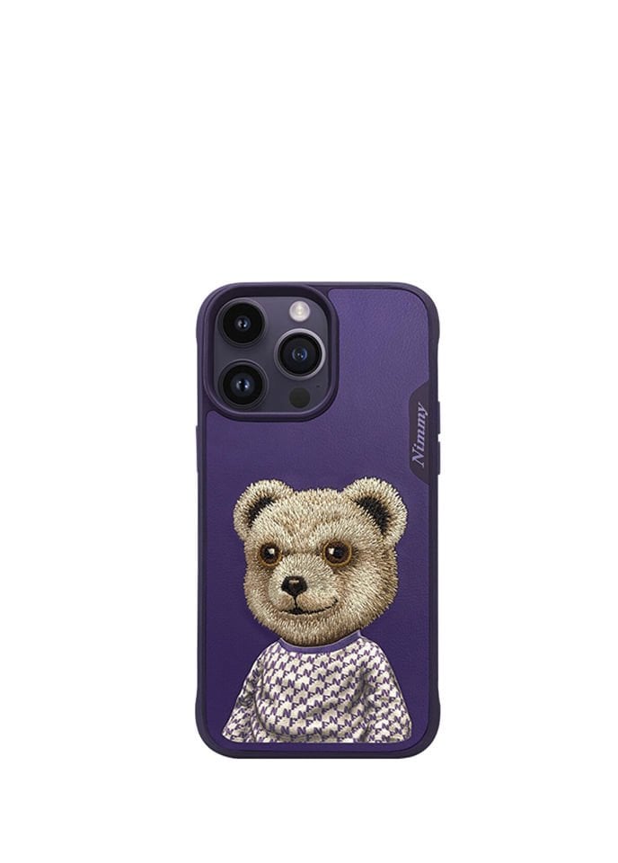 ; Nimmy iPhone 15 Pro Max Uyumlu Mor Bear Serisi Nakış İşlemeli Detaylı 3D Telefon Kılıfı