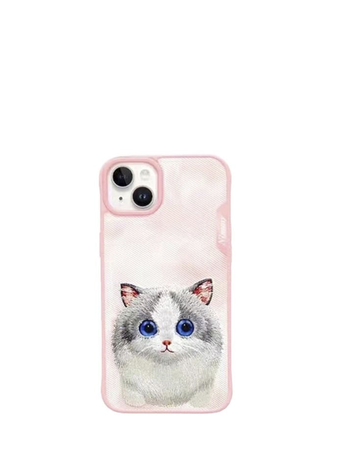 Nimmy iPhone 15 Pro Max Uyumlu Pembe Big Eyes Serisi Kedi Nakış Işlemeli 3D Detaylı Telefon Kılıfı