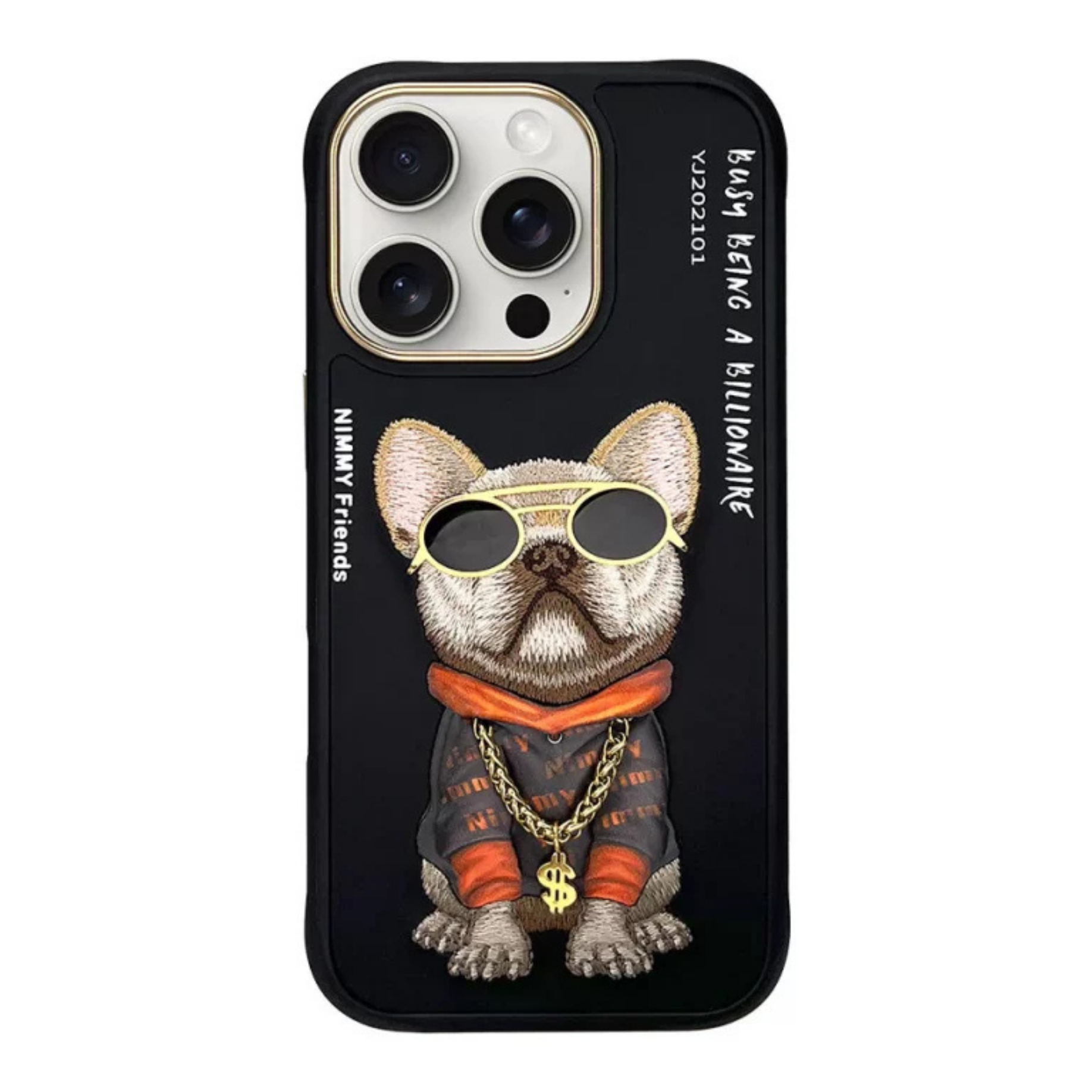 Nimmy iPhone 16 Pro Max Resmi Nakış Zincir Serisi Arka Kapak – Siyah Köpek