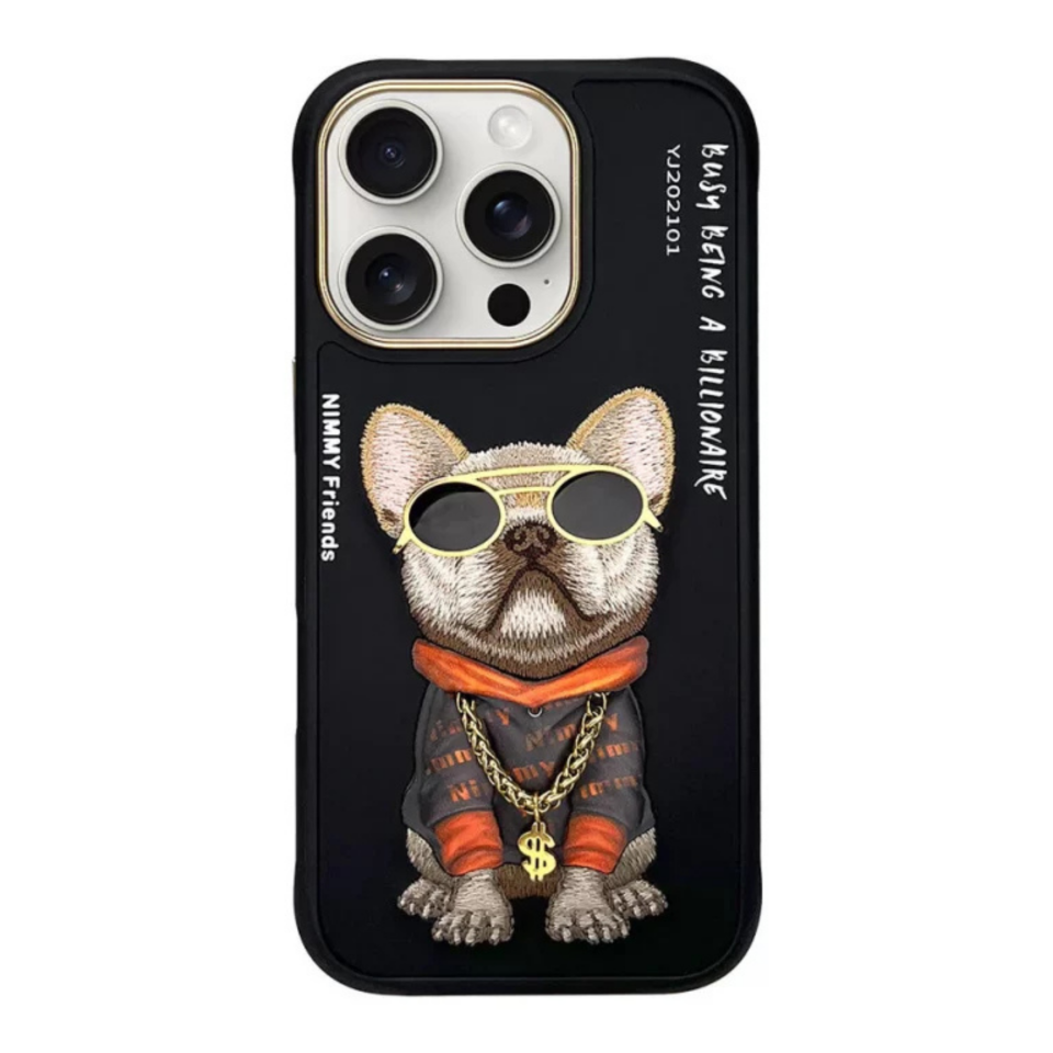 Nimmy iPhone 16 Pro Max Resmi Nakış Zincir Serisi Arka Kapak – Siyah Köpek