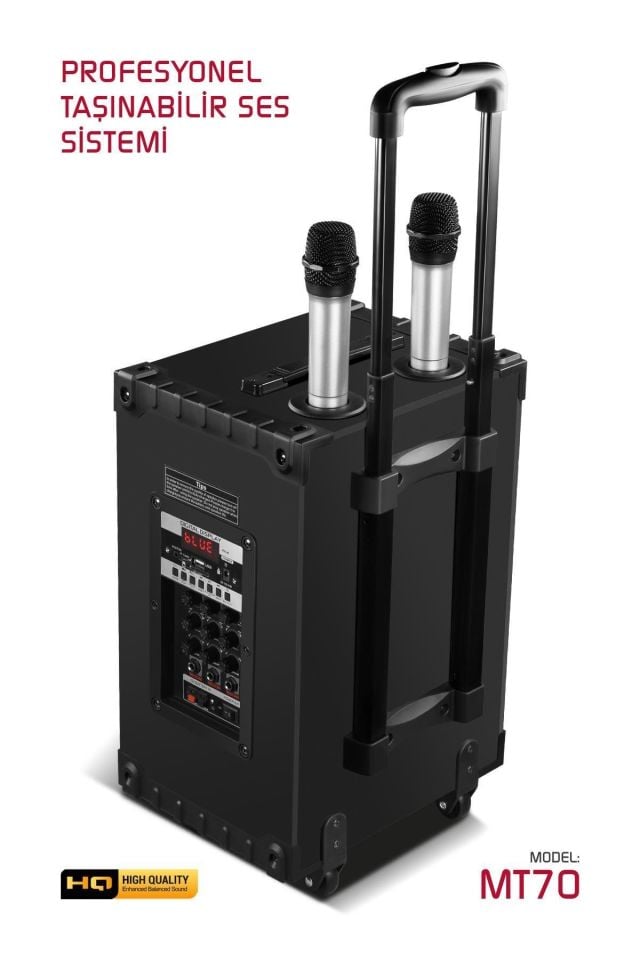 Powerway Şarjlı Çift Mikrofonlu Hoparlör Karaoke Sistemi Taşınabilir Amfi MT70 Bluetooth Hoparlör