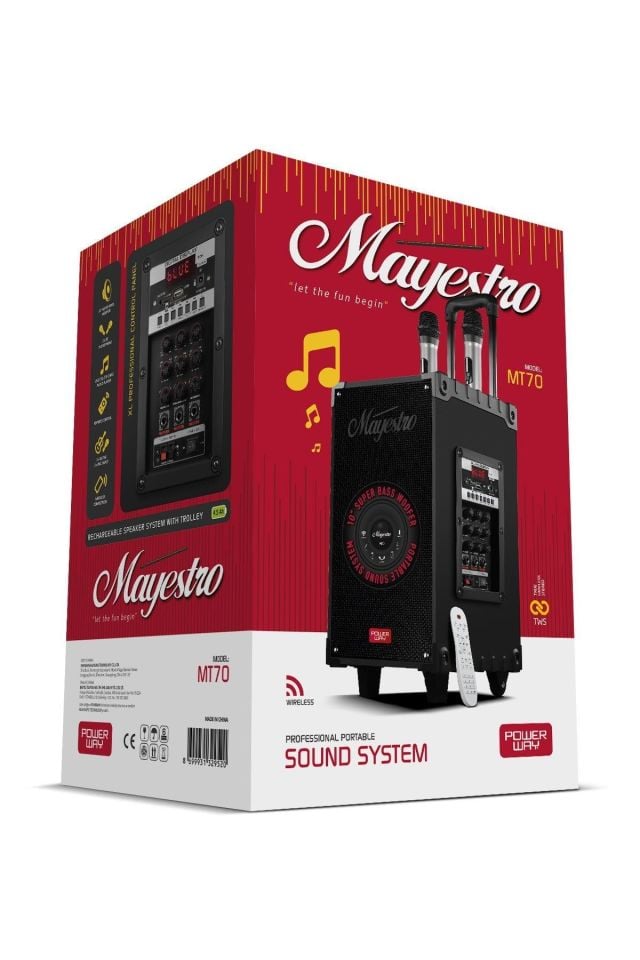 Powerway Şarjlı Çift Mikrofonlu Hoparlör Karaoke Sistemi Taşınabilir Amfi MT70 Bluetooth Hoparlör