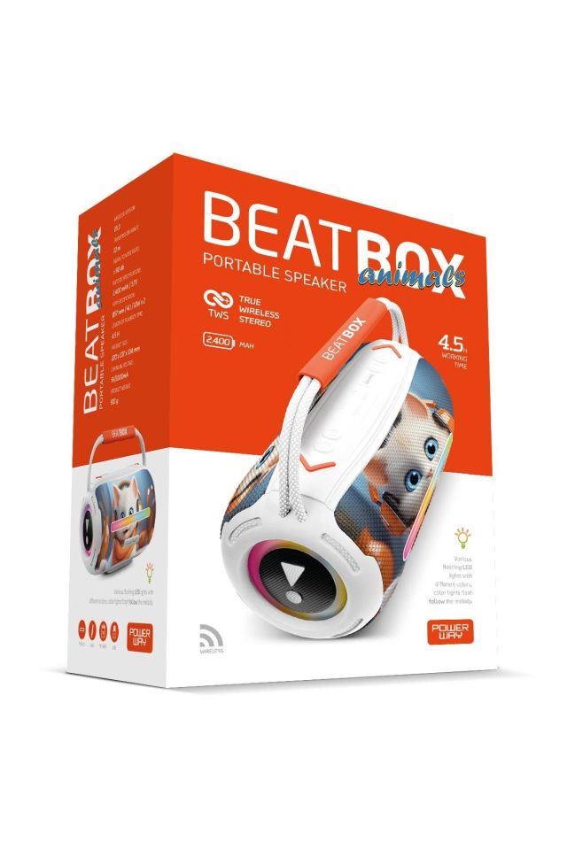 Powerway Beatbox Animals Kedi Led Işıklı Dayanıklı Ses Bombası Usb Sd Aux Bluetooth Hoparlör