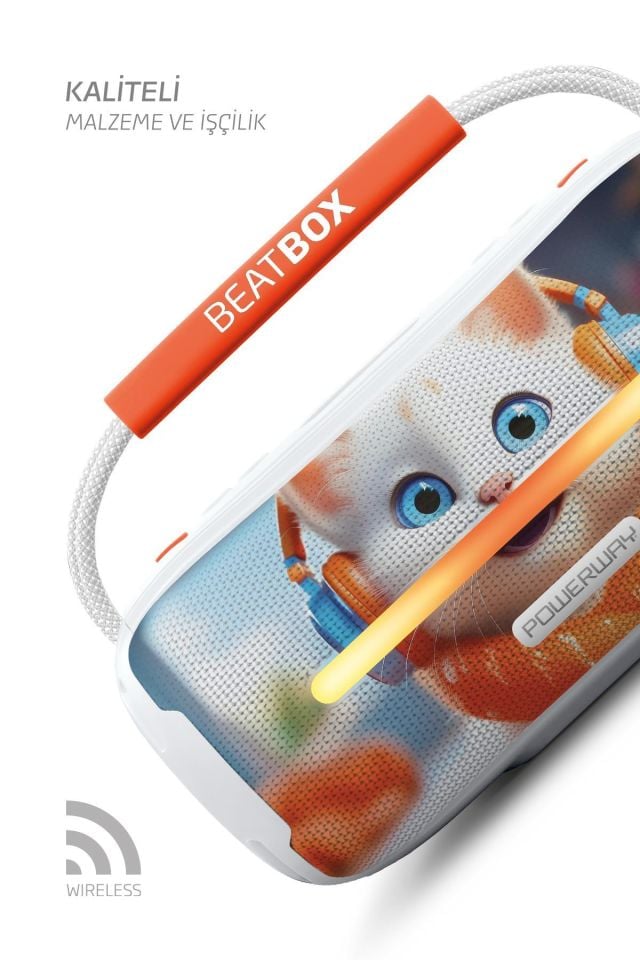 Powerway Beatbox Animals Kedi Led Işıklı Dayanıklı Ses Bombası Usb Sd Aux Bluetooth Hoparlör