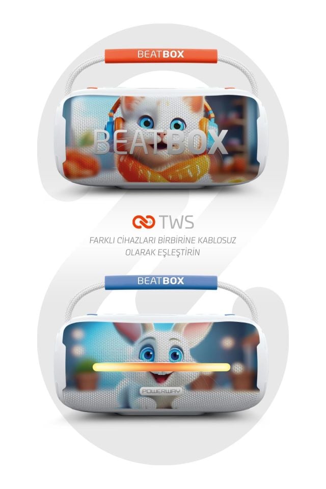 Powerway Beatbox Animals Kedi Led Işıklı Dayanıklı Ses Bombası Usb Sd Aux Bluetooth Hoparlör