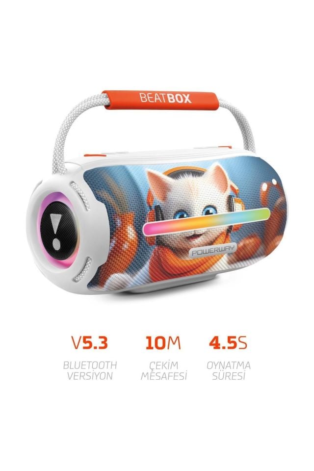 Powerway Beatbox Animals Kedi Led Işıklı Dayanıklı Ses Bombası Usb Sd Aux Bluetooth Hoparlör
