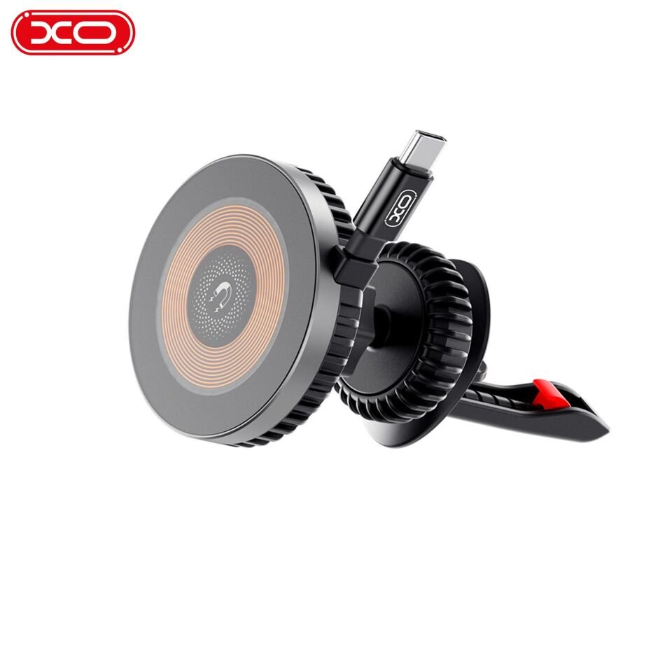 XO CX024 15W PD Fast Hızlı Sabitleme Kanca Mekanizmalı Klima Havalandırma MagSafe Kablosuz Wireless Araç içi Telefon Tutucu Şarj Aleti