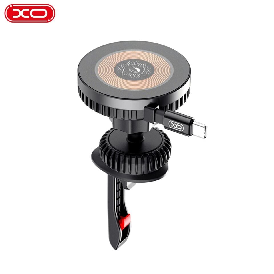 XO CX024 15W PD Fast Hızlı Sabitleme Kanca Mekanizmalı Klima Havalandırma MagSafe Kablosuz Wireless Araç içi Telefon Tutucu Şarj Aleti