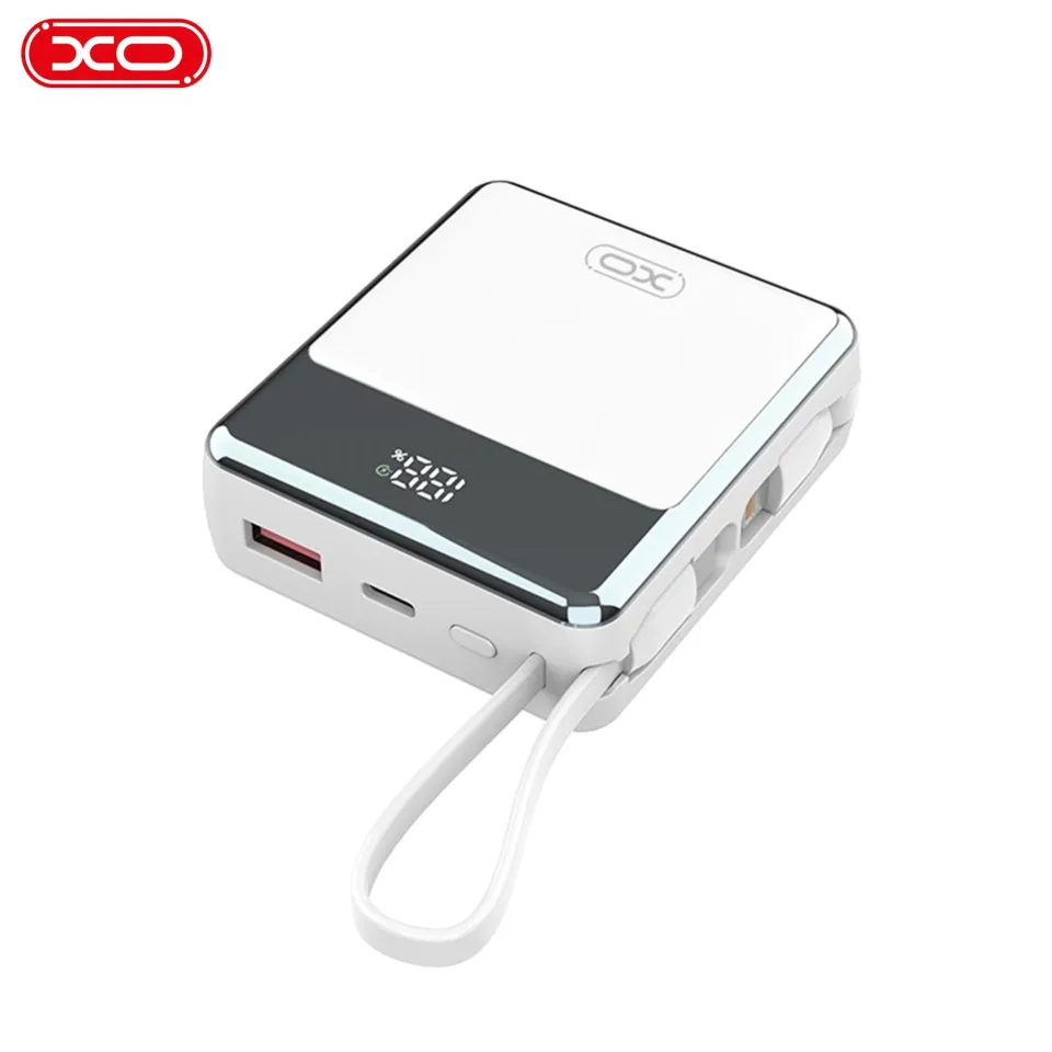 XO PR224 38.5W PD Hızlı Fast Dahili TYPE-C (USB-C)  Lightning Kablolu USB-A 3 Çıkışlı Gösterge Ekranlı 10000 Mah Powerbank Şarj Aleti
