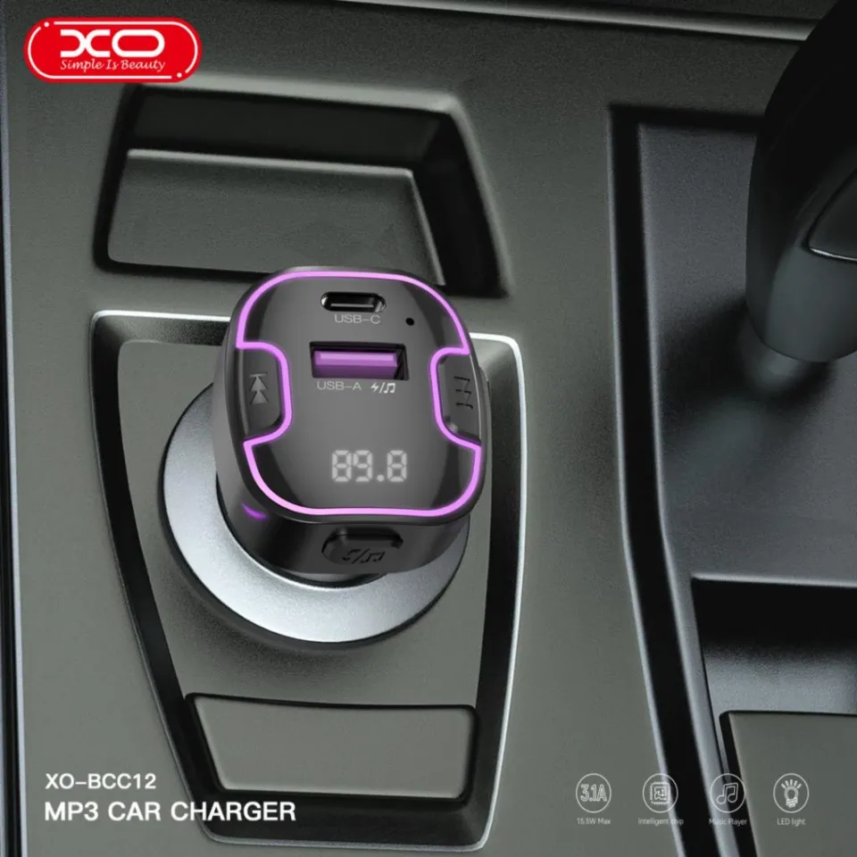 XO BCC12 USB-A USB-C (TYPE-C) Çıkışlı Flash Bellek Destekli Araç içi Şarj Aleti Bluetooth FM Transmitter