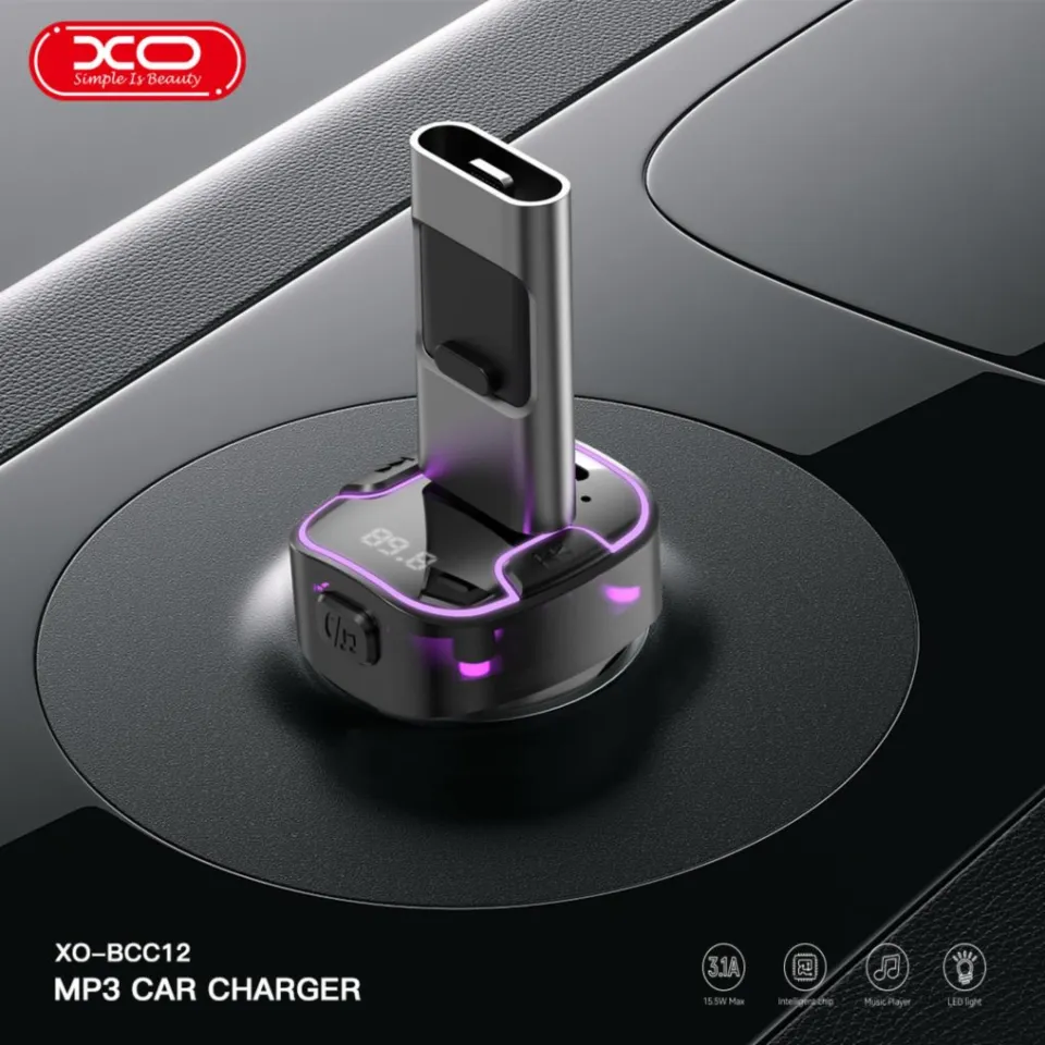 XO BCC12 USB-A USB-C (TYPE-C) Çıkışlı Flash Bellek Destekli Araç içi Şarj Aleti Bluetooth FM Transmitter