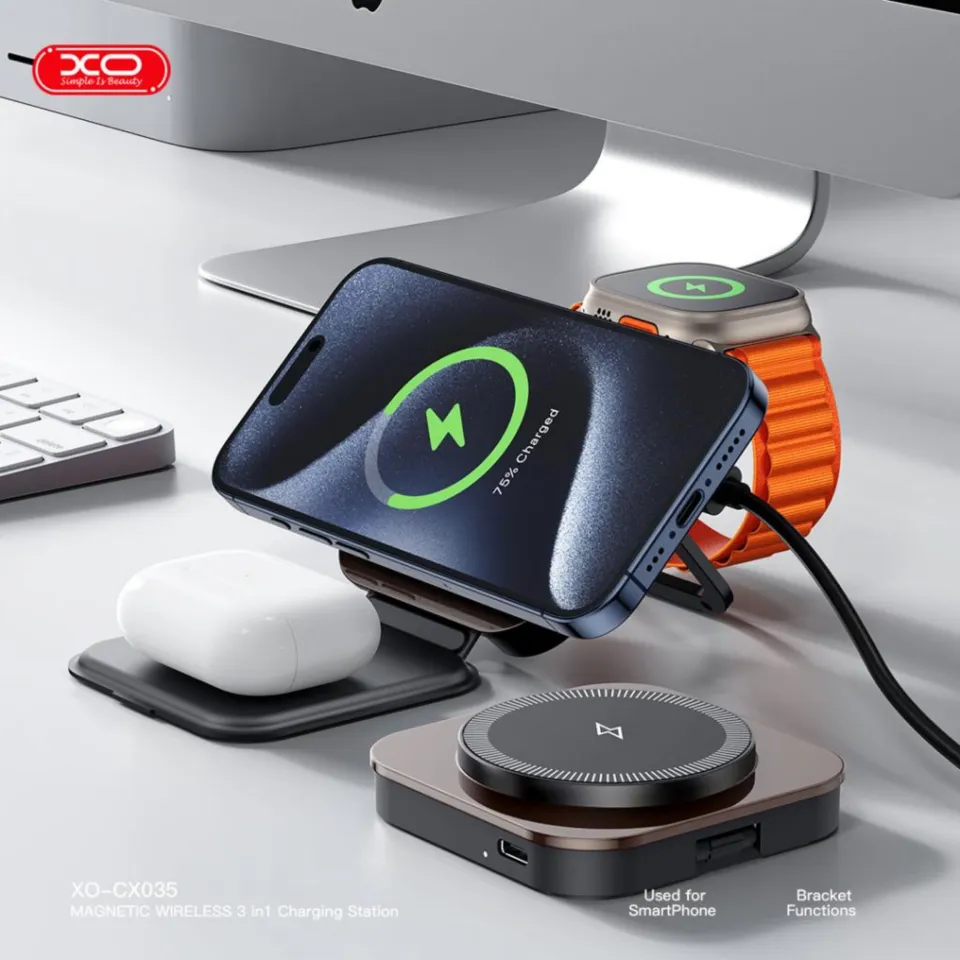 XO CX035 21W MagSafe Uyumlu Apple Watch iPhone Airpods Kablosuz Wireless Şarj Aleti Cihazı