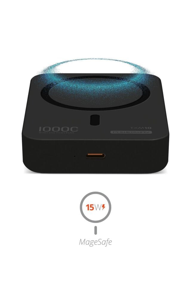 Powerway 10.000 mAh PD 15W Magsafe Kablosuz Wireless Taşınabilir Şarj Cihazı Siyah Powerbank TXM10