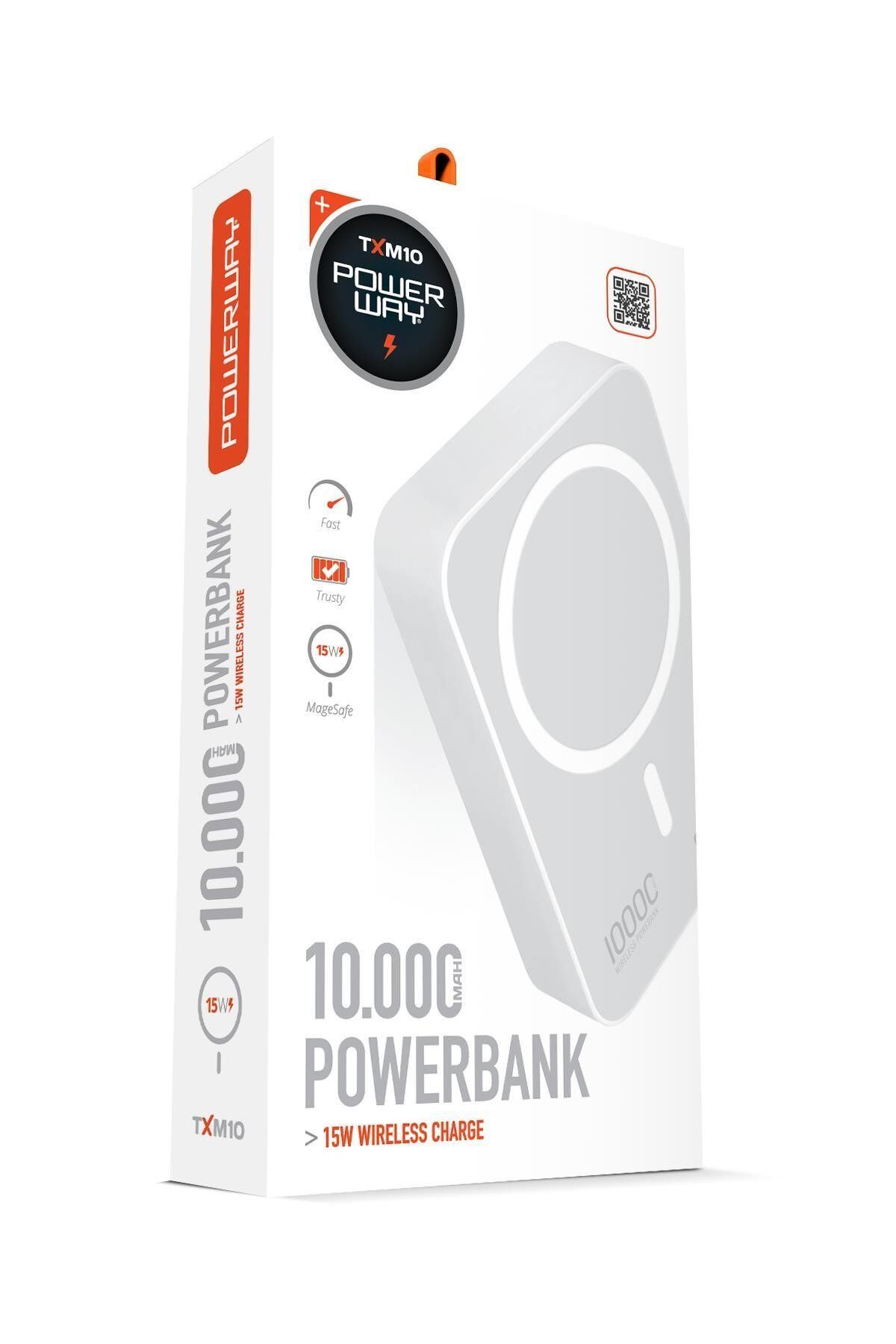Powerway 10.000 mAh PD 15W Magsafe Kablosuz Wireless Taşınabilir Şarj Cihazı Beyaz Powerbank TXM10