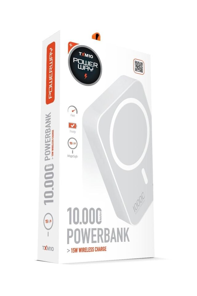 Powerway 10.000 mAh PD 15W Magsafe Kablosuz Wireless Taşınabilir Şarj Cihazı Beyaz Powerbank TXM10