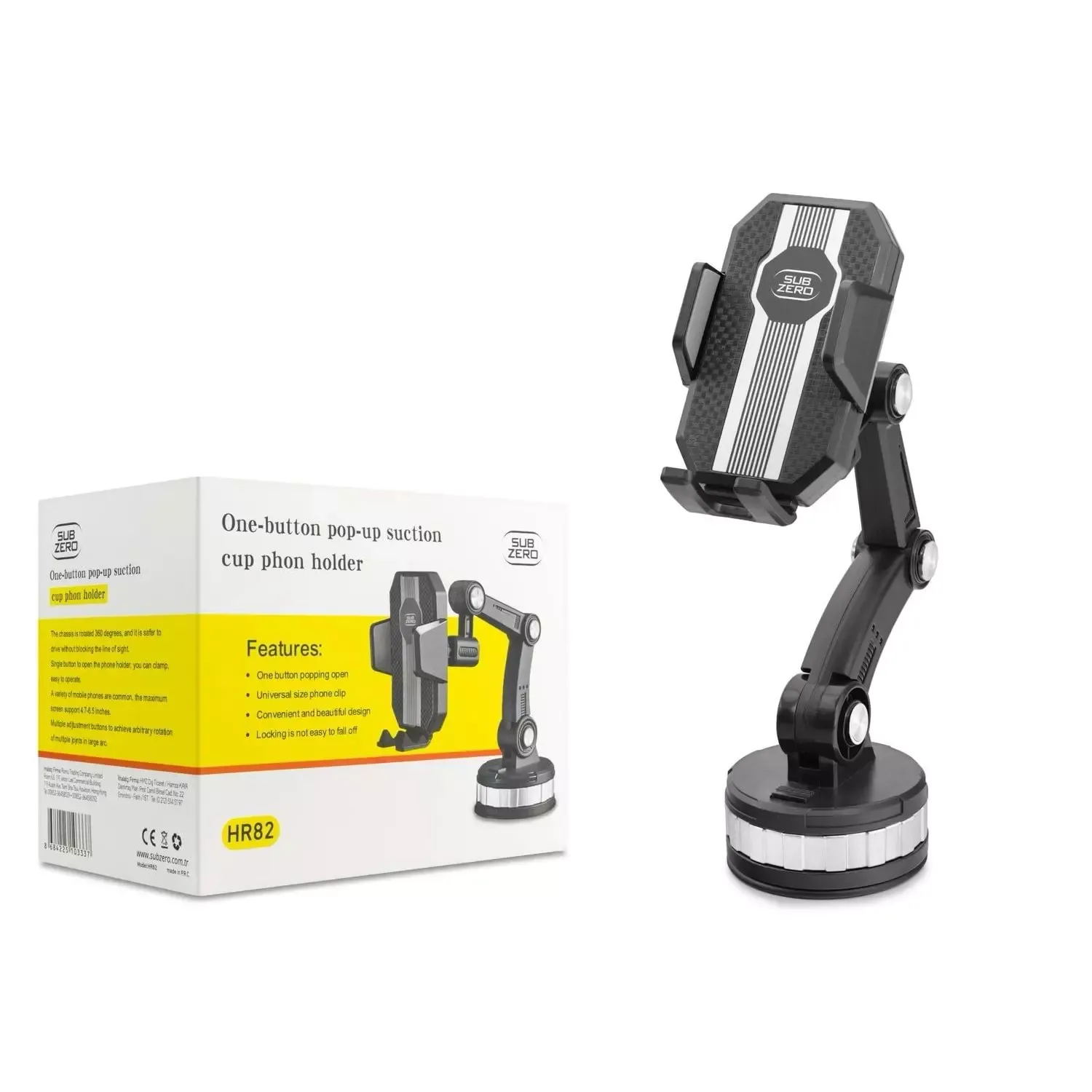 Subzero HR82 Siyah Evrensel 360° Dönen Araba Telefon Tutucusu