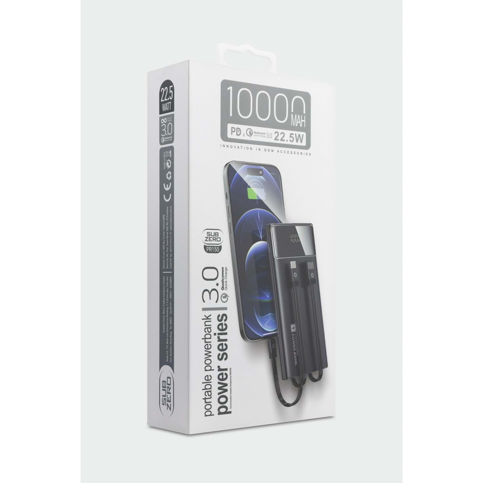 Subzero PR150 10.000 Mah Kablolu Led Ekranlı 22.5W Hızlı Powerbank