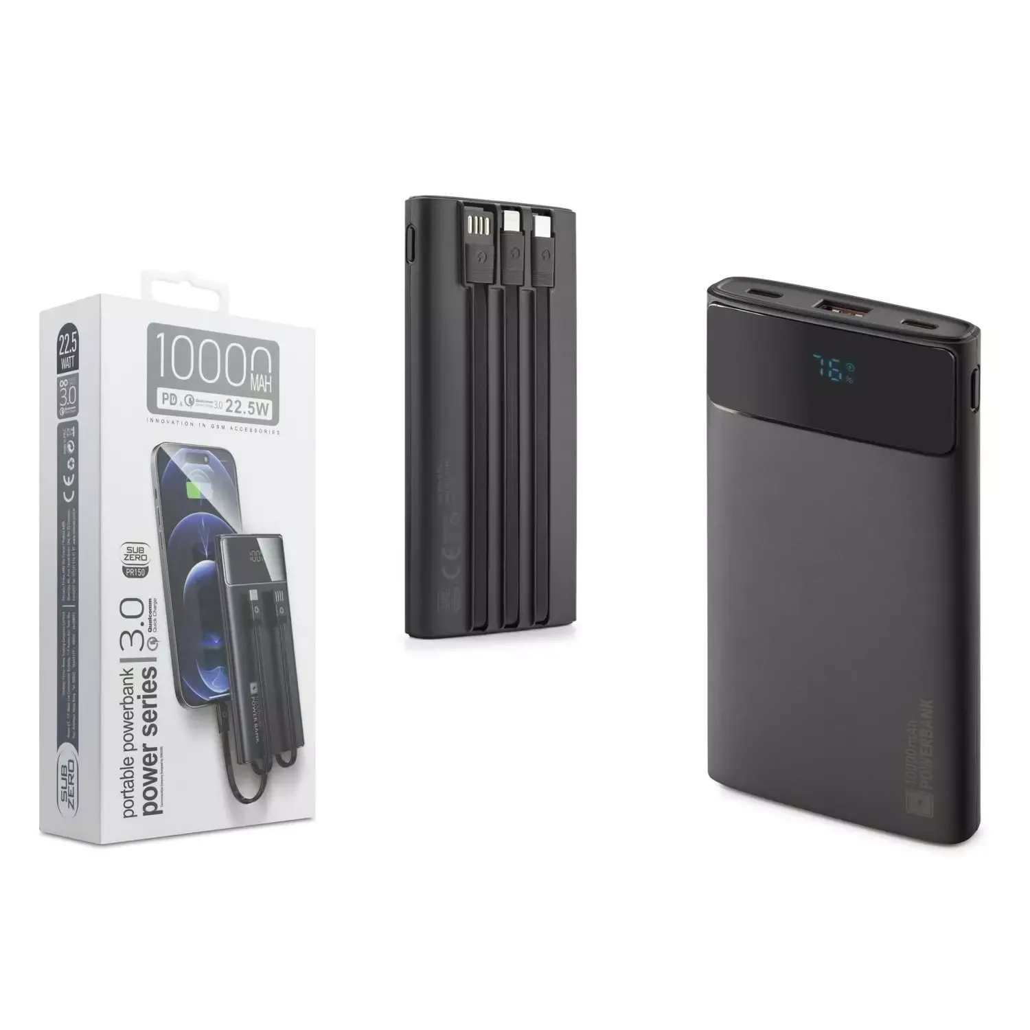 Subzero PR150 10.000 Mah Kablolu Led Ekranlı 22.5W Hızlı Powerbank