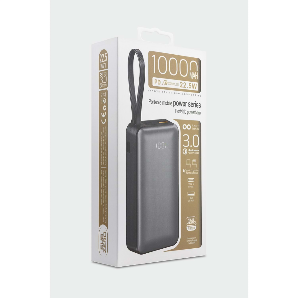 Subzero PR100 10.000 Mah Led Ekranlı PD 22.5W Hızlı Powerbank
