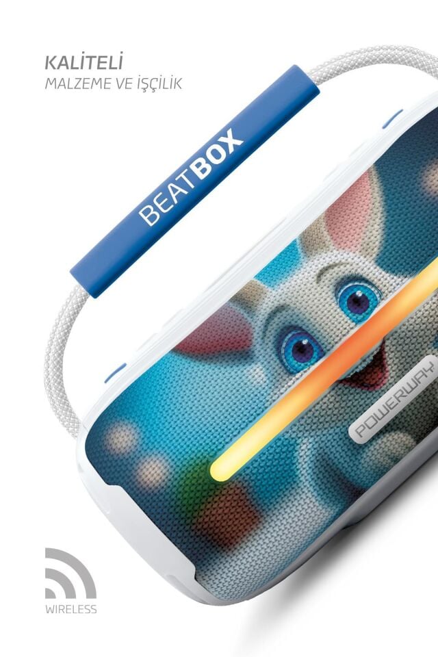 Powerway Beatbox Animals Tavşan Led Işıklı Dayanıklı Ses Bombası Usb Sd Aux Bluetooth Hoparlör