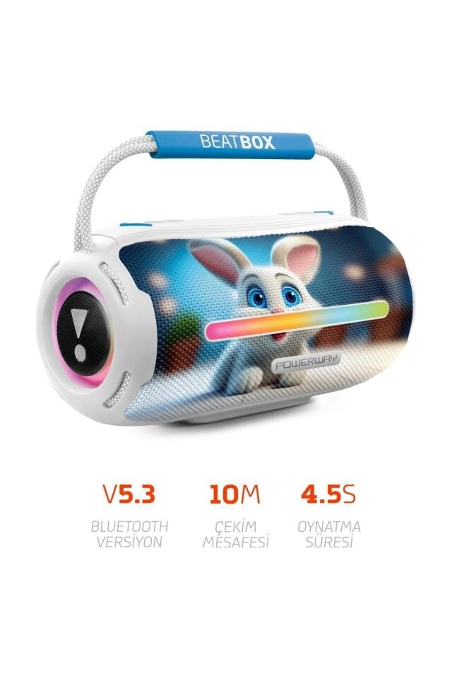 Powerway Beatbox Animals Tavşan Led Işıklı Dayanıklı Ses Bombası Usb Sd Aux Bluetooth Hoparlör