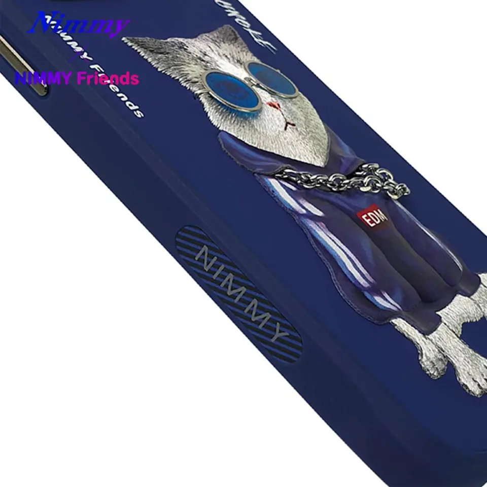 NIMMY iPhone 14 Pro 3D Gerçek Nakış İşleme Kabartmalı Kedi Zincir Gözlük Detaylı Cool Glasses Kılıf