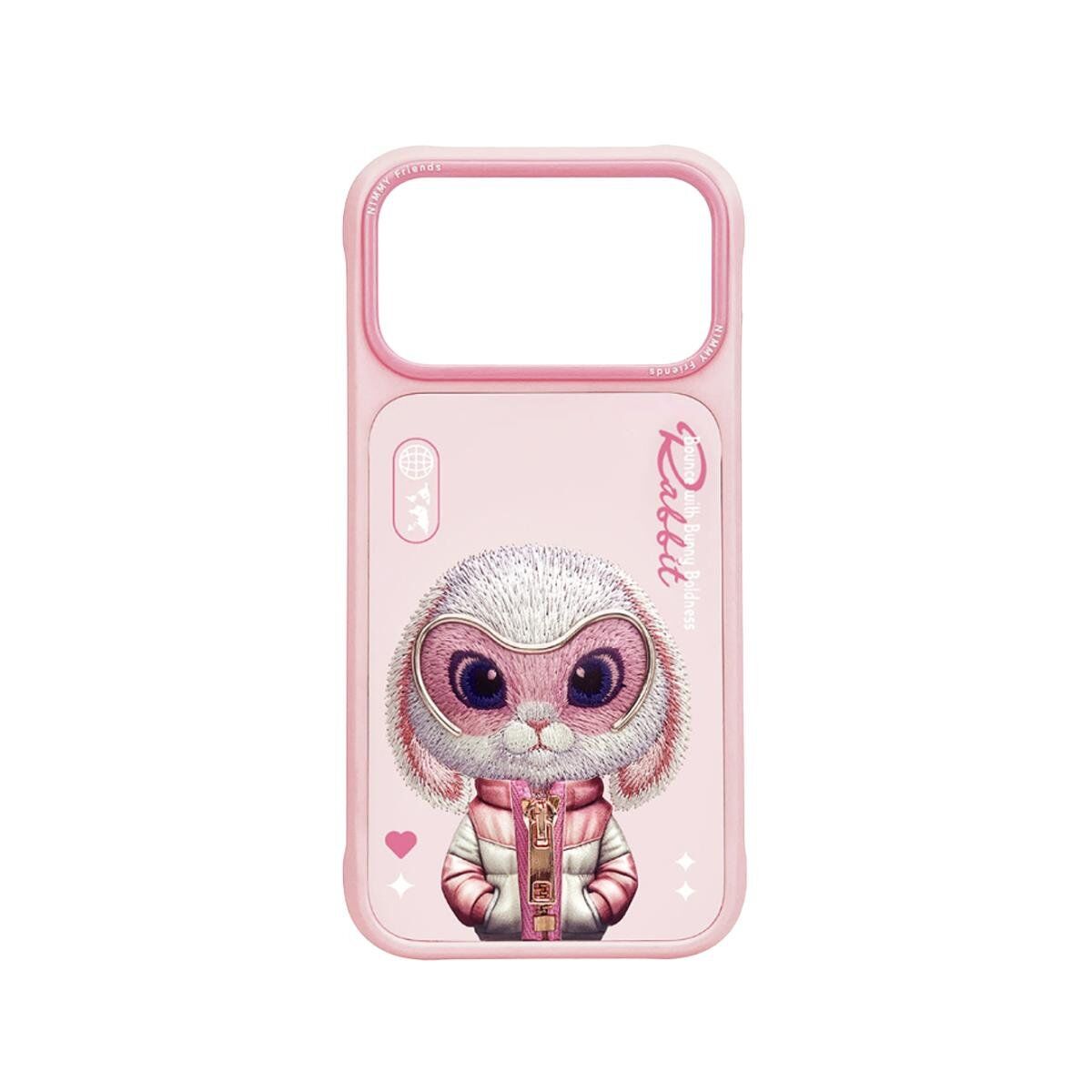 NIMMY iPhone 17 Pro Max Uyumlu Gerçek Nakış Fermuar ve Gözlüklü Rabbit Cool And Cute 2.0 Telefon Kılıfı