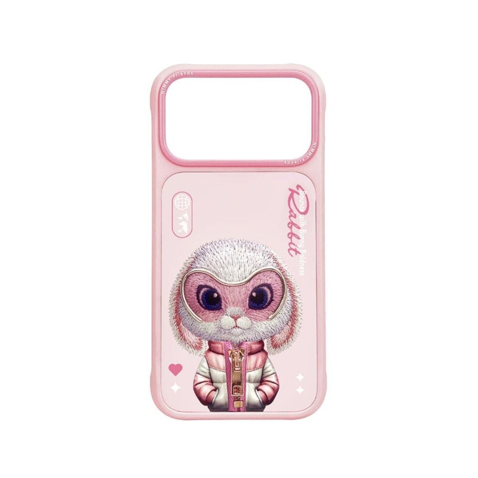 NIMMY iPhone 17 Pro Max Uyumlu Gerçek Nakış Fermuar ve Gözlüklü Rabbit Cool And Cute 2.0 Telefon Kılıfı