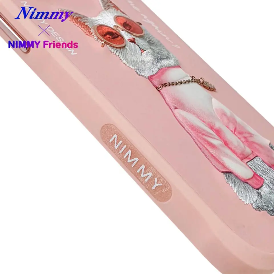 NIMMY iPhone 14 Pro 3D Gerçek Nakış İşleme Kabartmalı Kedi Zincir Gözlük Detaylı Cool Glasses Kılıf